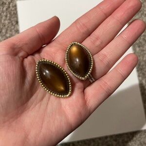 Elegant Brown Stone Clip-On Earrings